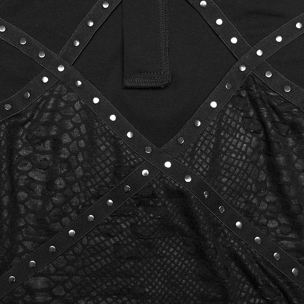 PUNK RAVE Women's Punk Cutout Rivets Tank Top