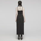 PUNK RAVE Women's Punk Cutout Side Slit Lace-Up Halter Slip Dress
