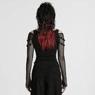 PUNK RAVE Women's Punk Cutout Skull Printed Mesh Splice Shirt