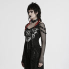 PUNK RAVE Women's Punk Cutout Skull Printed Mesh Splice Shirt