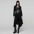 PUNK RAVE Women's Punk Detachable Mesh Lace-up Buckle Strap Coat