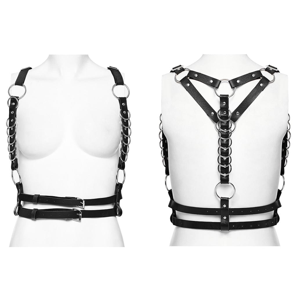 PUNK RAVE Women's Punk Double-shoulder Faux Leather Harness