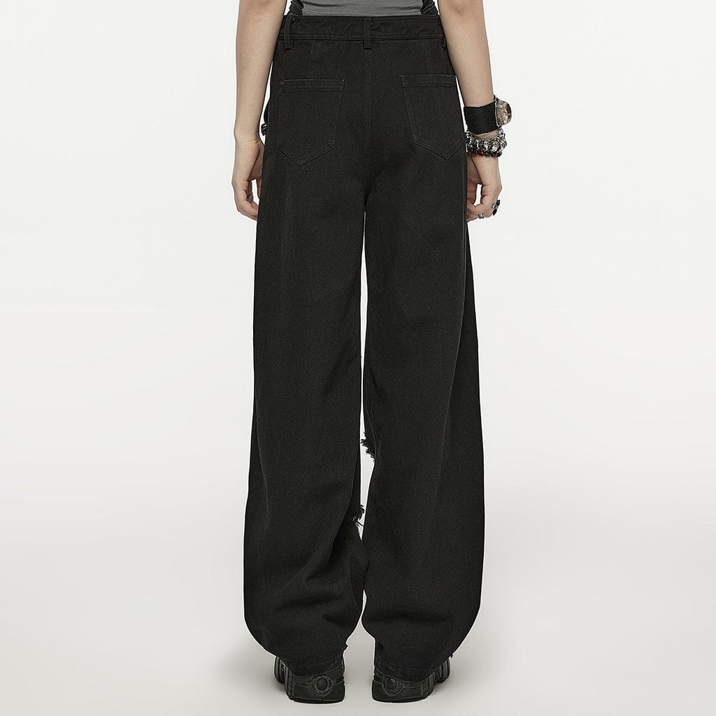 PUNK RAVE Women's Punk Double-waisted Ripped Pants