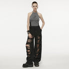 PUNK RAVE Women's Punk Double-waisted Ripped Pants