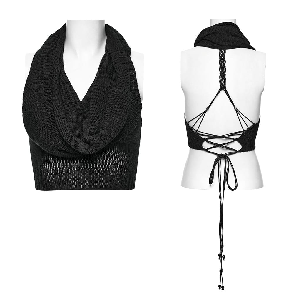 PUNK RAVE Women's Punk Draped Neck Hooded Sweater