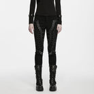 PUNK RAVE Women's Punk Eyelet Lace-up Pin Buckle Strap Skinny Pants