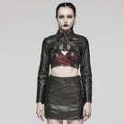 PUNK RAVE Women's Punk Eyelet Mesh Faux Leather Short Jacket