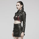 PUNK RAVE Women's Punk Eyelet Mesh Faux Leather Short Jacket
