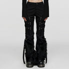PUNK RAVE Women's Punk Eyelet Mesh Splice Fluffy Pants
