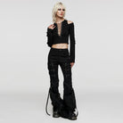 PUNK RAVE Women's Punk Eyelet Mesh Splice Fluffy Pants