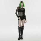 PUNK RAVE Women's Punk Eyelet Ripped Low Waist Shorts