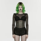 PUNK RAVE Women's Punk Eyelet Ripped Low Waist Shorts
