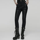 PUNK RAVE Women's Punk Eyelet Strap Faux Leather Splice Pants