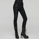 PUNK RAVE Women's Punk Eyelet Strap Faux Leather Splice Pants