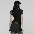 PUNK RAVE Women's Punk Eyelet Strap Mesh Splice Printed T-shirt