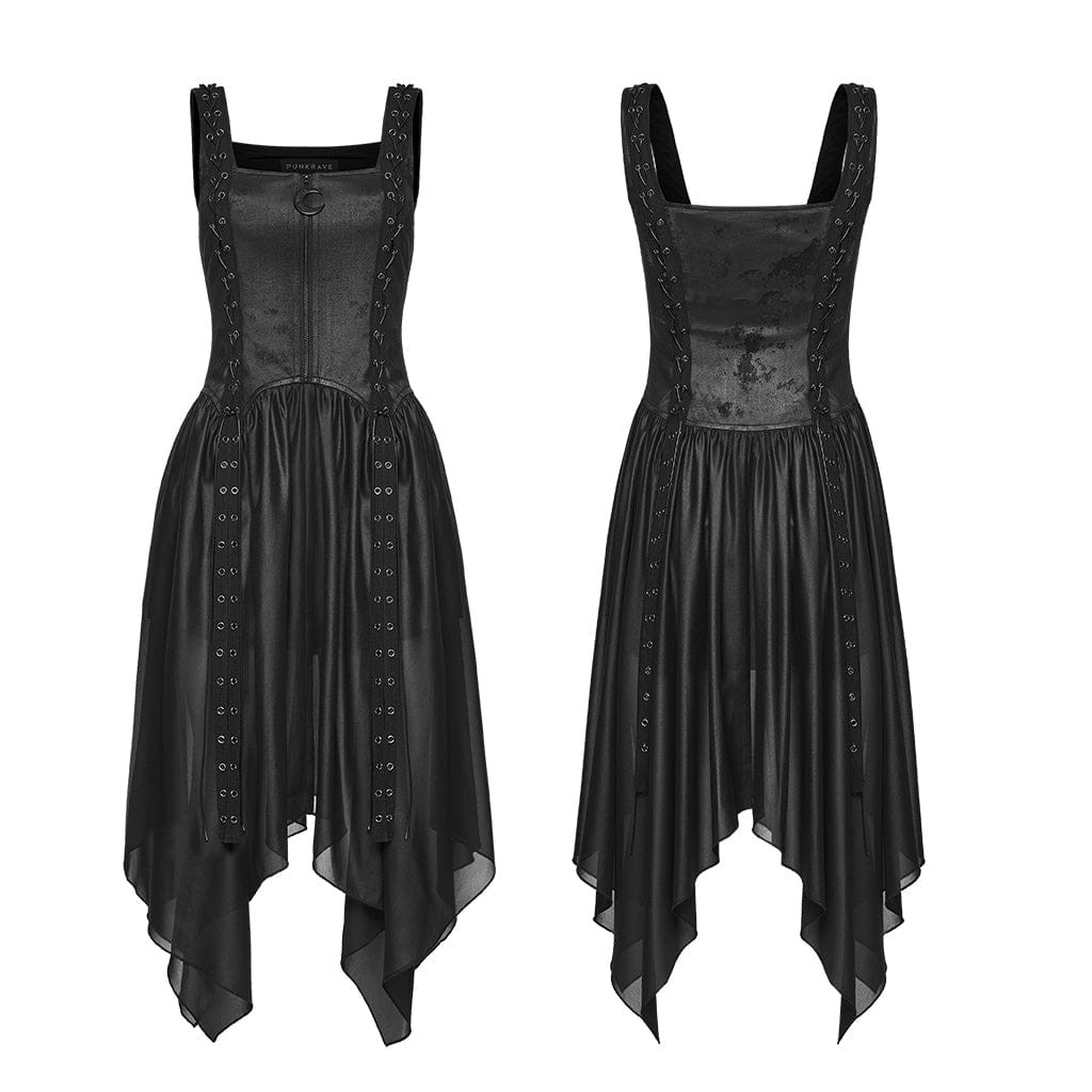 PUNK RAVE Women's Punk Eyelet Strap Zip Slip Dress