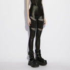 PUNK RAVE Women's Punk Eyelet&Zip Mesh Splice Leggings