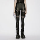 PUNK RAVE Women's Punk Eyelet&Zip Mesh Splice Leggings
