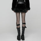 PUNK RAVE Women's Punk Faux Fur Skirt with Belt Black