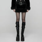 PUNK RAVE Women's Punk Faux Fur Skirt with Belt Black