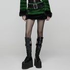 PUNK RAVE Women's Punk Faux Fur Skirt with Belt Green