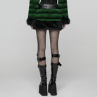PUNK RAVE Women's Punk Faux Fur Skirt with Belt Green