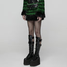 PUNK RAVE Women's Punk Faux Fur Skirt with Belt Green