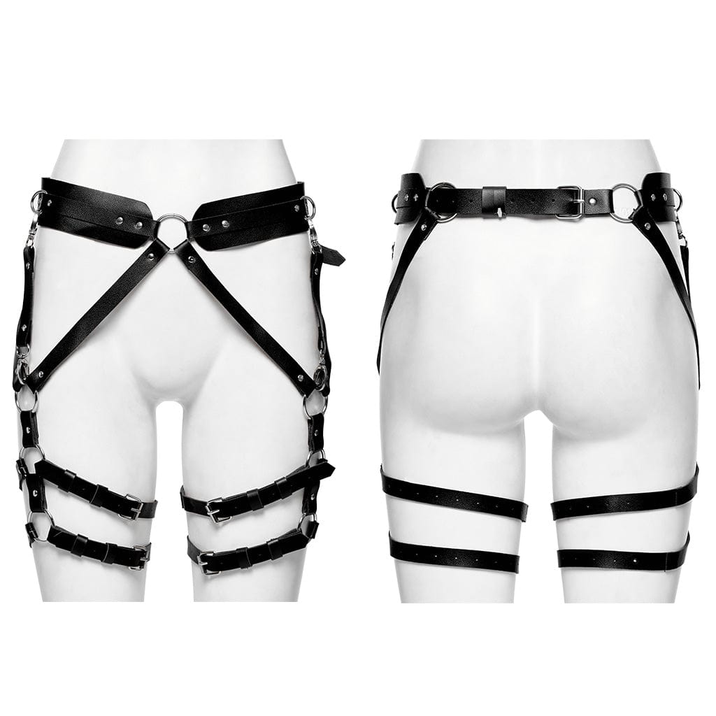 PUNK RAVE Women's Punk Faux Leather Waist and Leg Harness