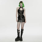 PUNK RAVE Women's Punk Halterneck Hollow Mesh Tank Top