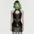 PUNK RAVE Women's Punk Halterneck Hollow Mesh Tank Top
