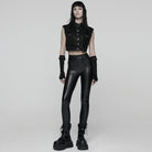 PUNK RAVE Women's Punk Honeycomb Strappy Faux Leather Leggings