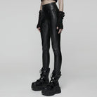 PUNK RAVE Women's Punk Honeycomb Strappy Faux Leather Leggings