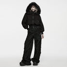 PUNK RAVE Women's Punk Hooded Detachable Faux Fur Trim Studded Jacket