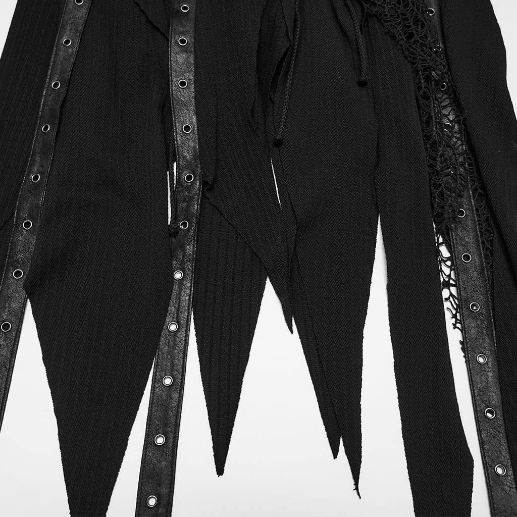 PUNK RAVE Women's Punk Hooded Lace-up Asymmetric Hem Long Sleeve Dress