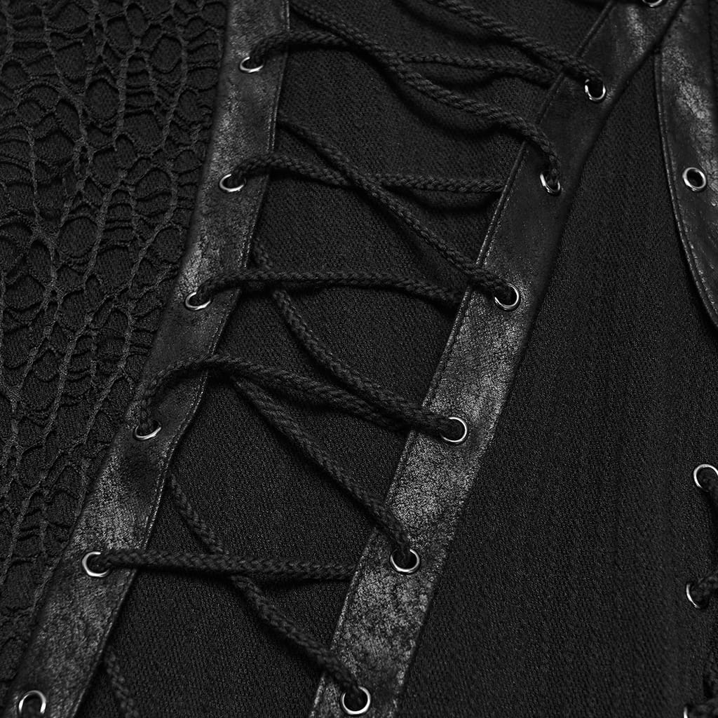 PUNK RAVE Women's Punk Hooded Lace-up Asymmetric Hem Long Sleeve Dress