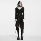 PUNK RAVE Women's Punk Hooded Lace-up Asymmetric Hem Long Sleeve Dress