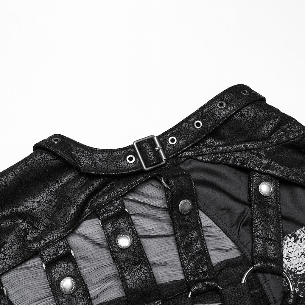 PUNK RAVE Women's Punk Hooded Mesh Harness Waistcoat