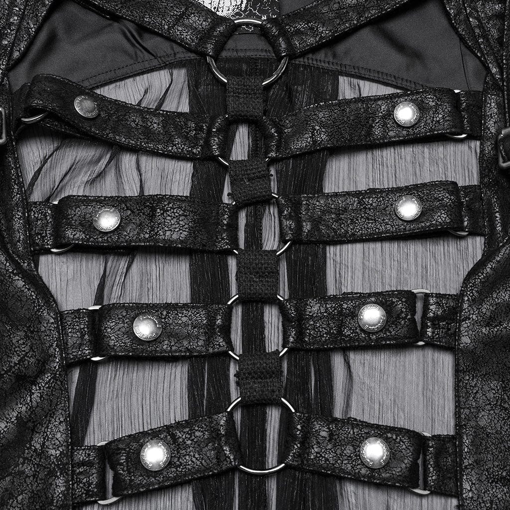 PUNK RAVE Women's Punk Hooded Mesh Harness Waistcoat