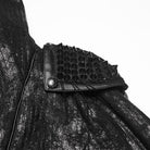 PUNK RAVE Women's Punk Hooded Spiked Shoulder Eyelet Strap Cropped Jacket