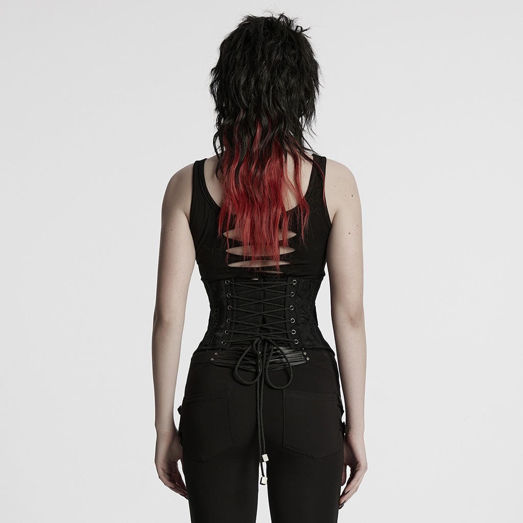 PUNK RAVE Women's Punk Interlaced Buckled Lace-up Underbust Corset