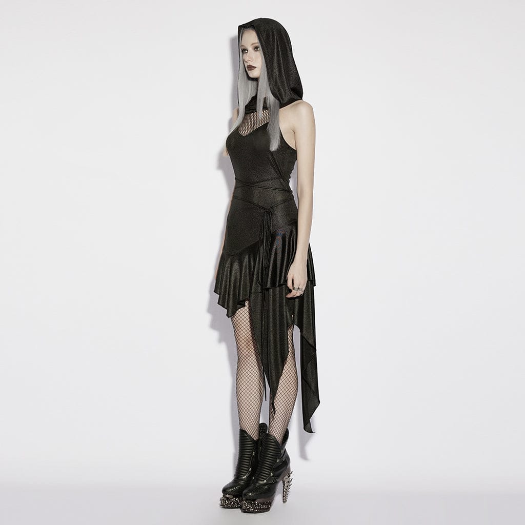PUNK RAVE Women's Punk Irregular Hooded Sleeveless Dress