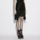 PUNK RAVE Women's Punk Irregular Lace-up Ruched Skirt