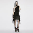 PUNK RAVE Women's Punk Irregular Lace-up Ruched Skirt