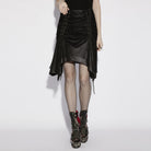 PUNK RAVE Women's Punk Irregular Lace-up Ruched Skirt