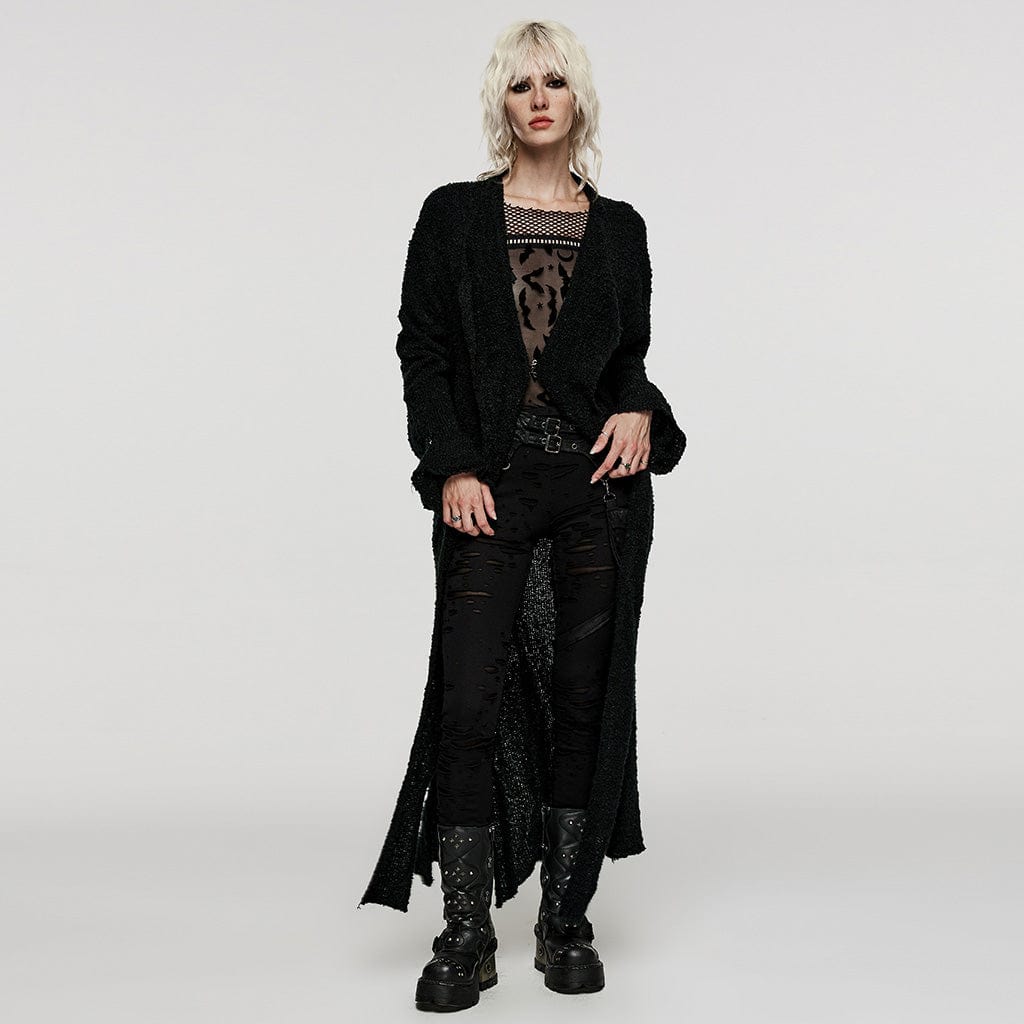 PUNK RAVE Women's Punk Irregular Lapel Collor Wool Coat