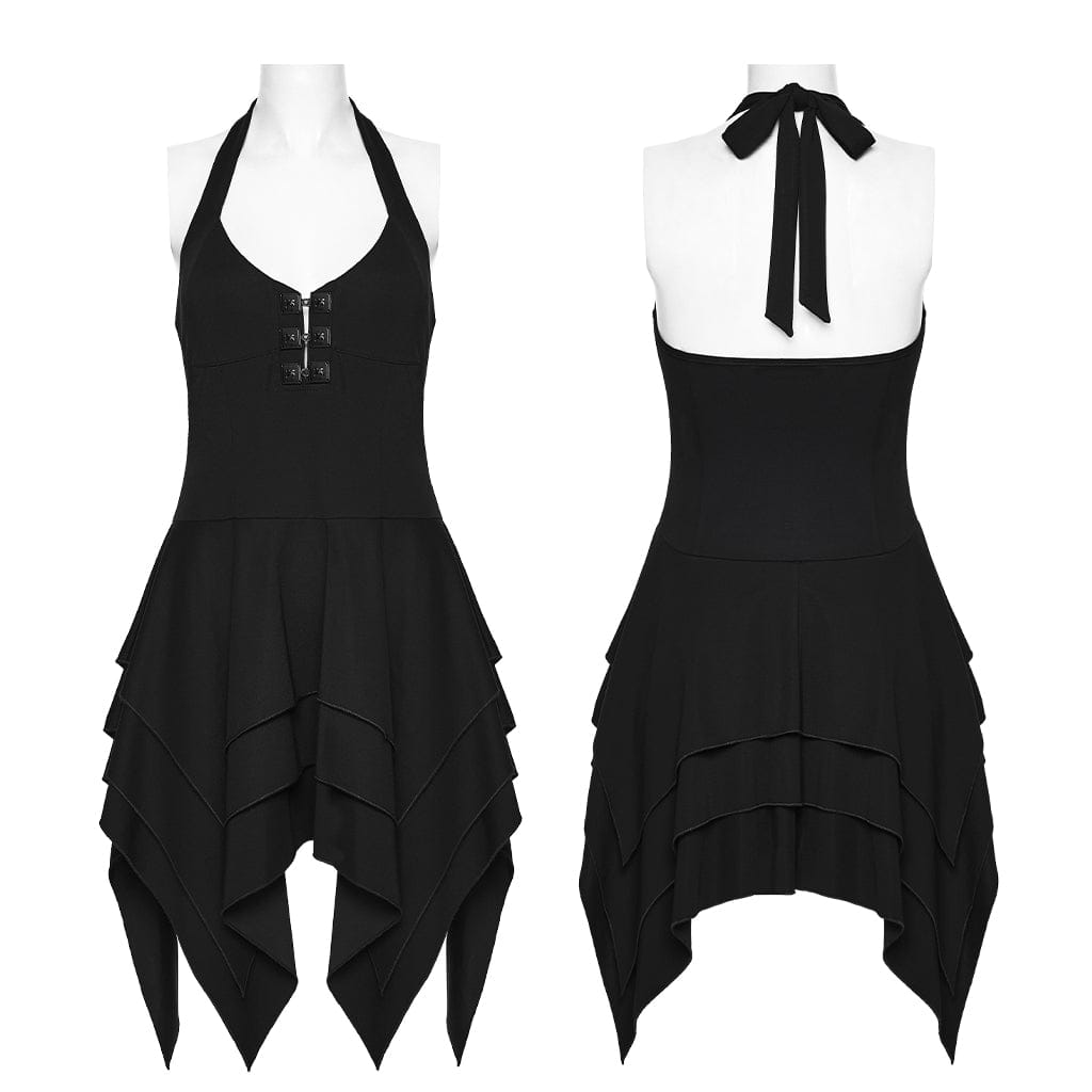 PUNK RAVE Women's Punk Irregular Layered Halterneck Dress