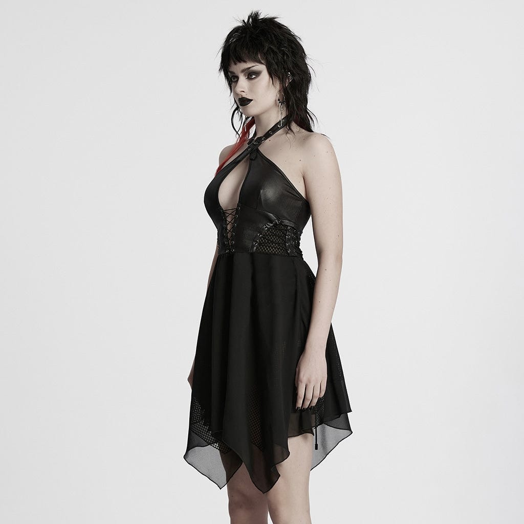 PUNK RAVE Women's Punk Irregular Plunging Halterneck Party Dress