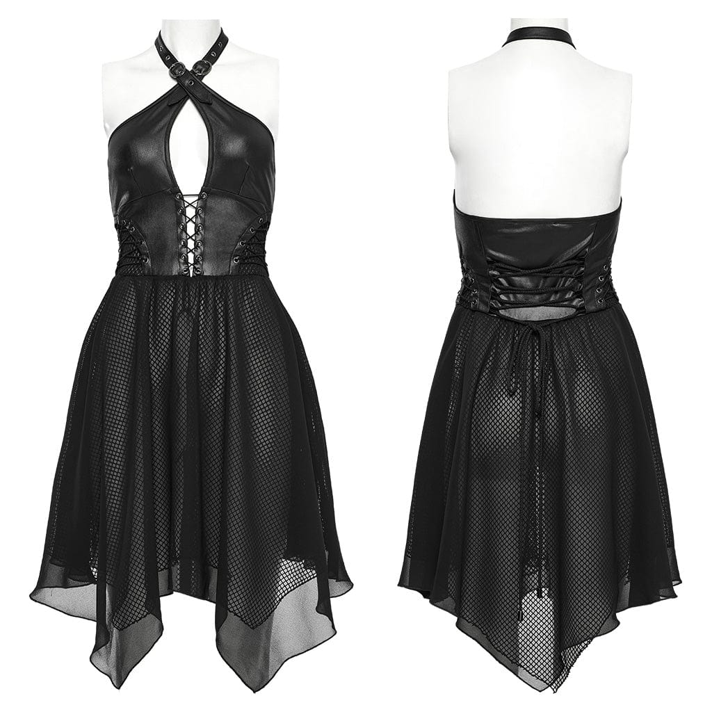 PUNK RAVE Women's Punk Irregular Plunging Halterneck Party Dress