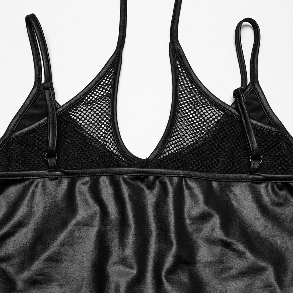 PUNK RAVE Women's Punk Irregular Plunging Halterneck Tank Top