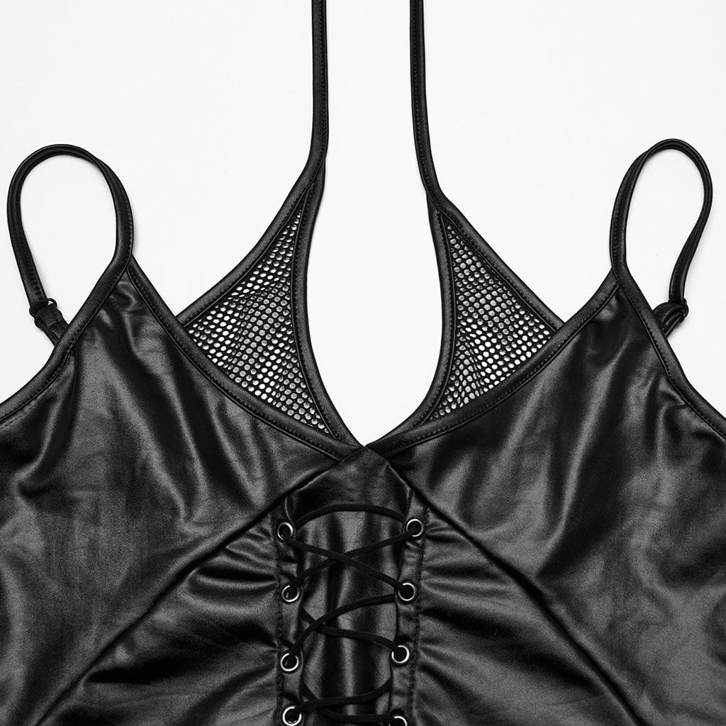 PUNK RAVE Women's Punk Irregular Plunging Halterneck Tank Top